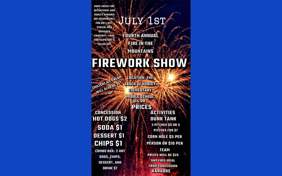 Fire in the Mountains Fireworks Show Flyer