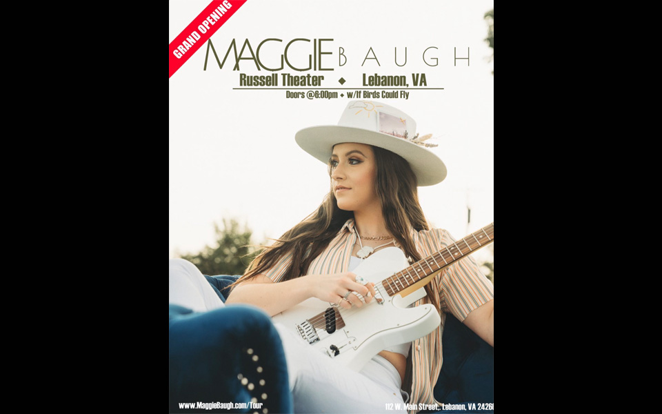 Flyer for Russell Theatre Grand Opening featuring Maggie Baugh