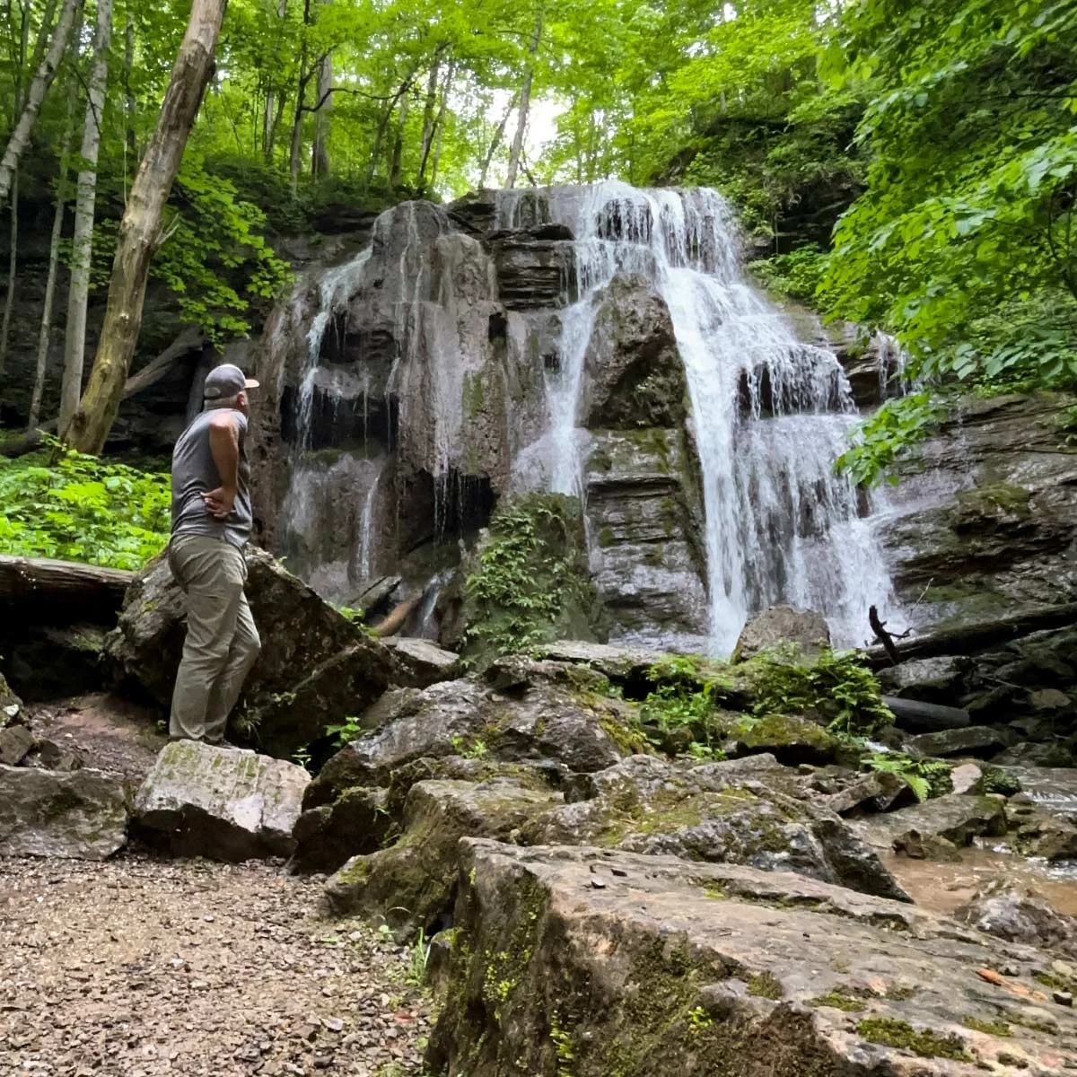 Tank Hollow Falls, a 60-foot accessible waterfall at Cleveland Barrens Natural Area Preserve in Russell County, Virginia