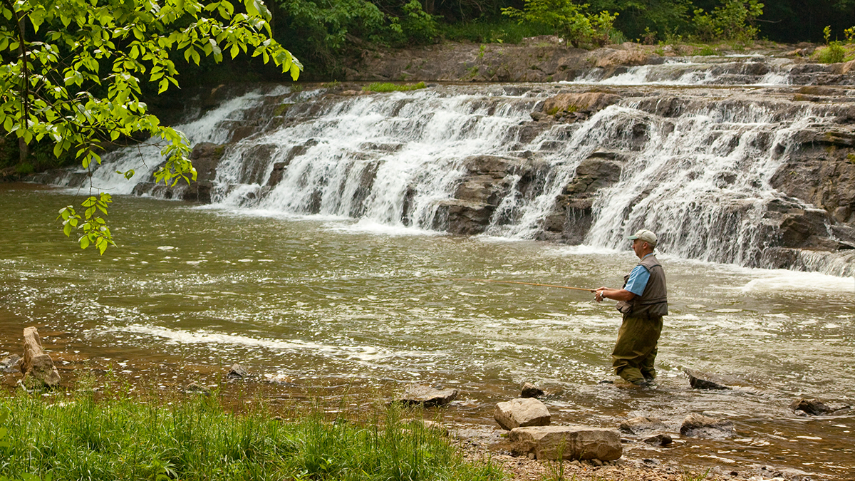 Big Falls, a wide cascade on Big Cedar Creek at Pinnacle Natural Area Preserve in Russell County, Virginia