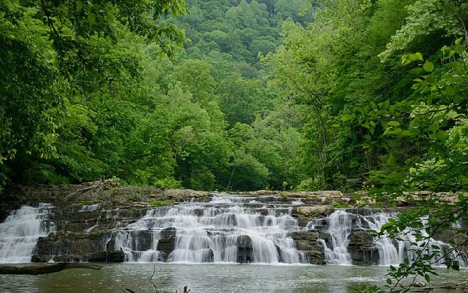 Waterfall along a forested trail at Pinnacle Natural Area Preserve in Russell County, Virginia