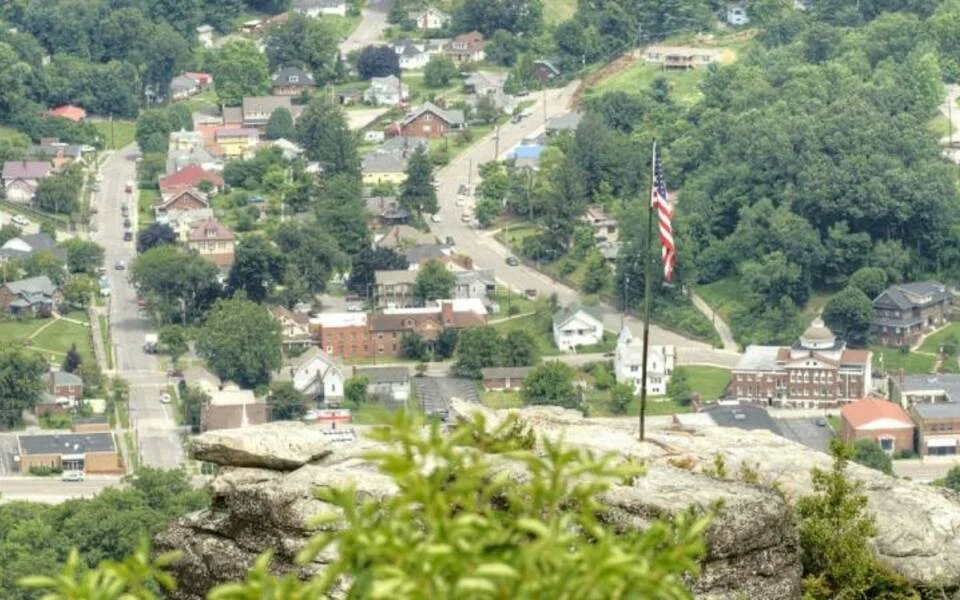 Aerial view over the City of Norton from Flag Rock Recreation Area in Virginia