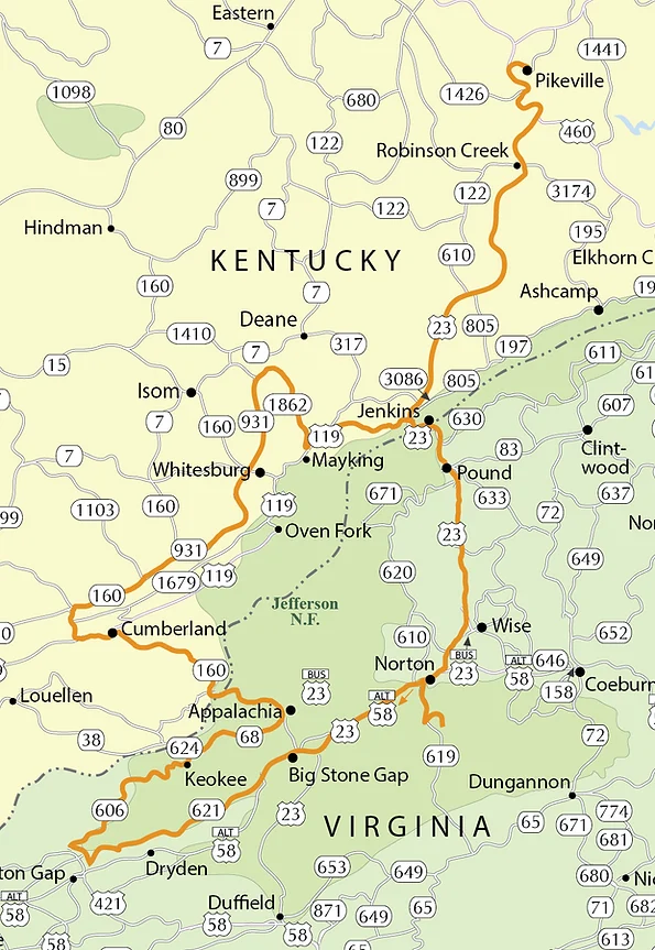 Appalachian Backroads Woodbooger Route Map