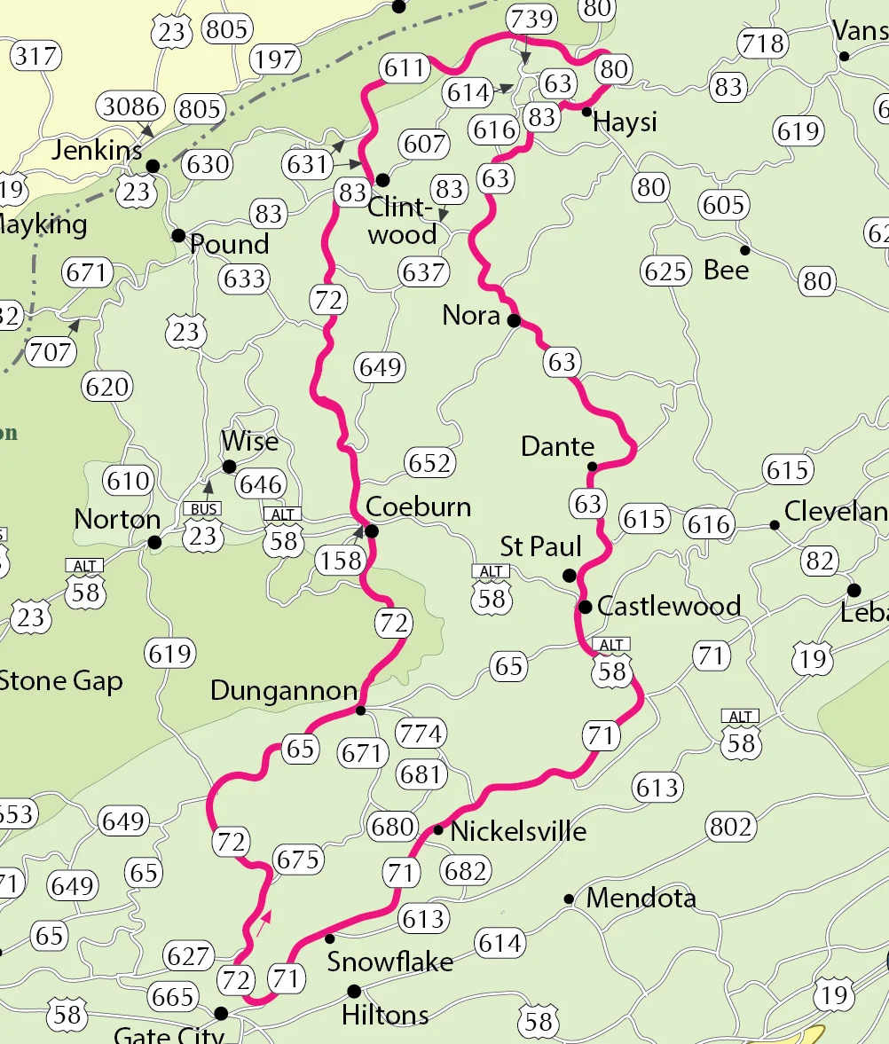 Appalachian Backroads Roadrunner Route Map