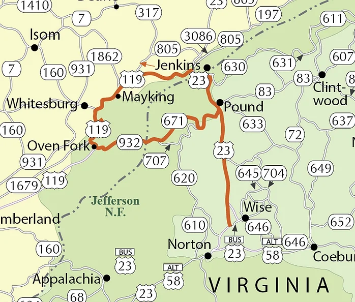 Appalachian Backroads Strippers Run Route Map